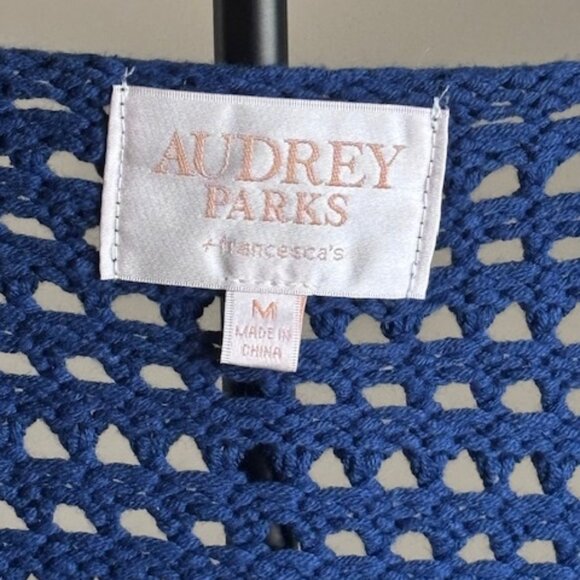 Francesca's Collections. Audrey Parks. Women's M. Crochet Sweater. Blue. - Picture 2 of 3